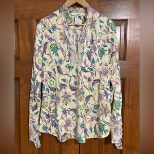 Diane Von Furstenberg Yellow Floral v-neck silk Blouse women’s medium